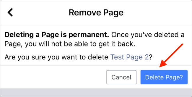 Tap Delete Page button to Delete your Facebook Page