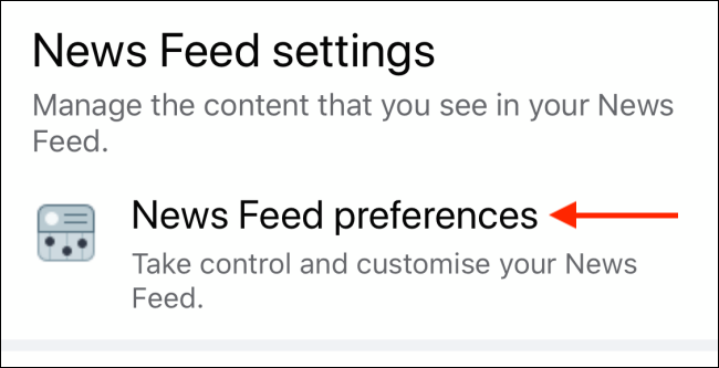 Tap News Feed Preferences on Facebook mobile app
