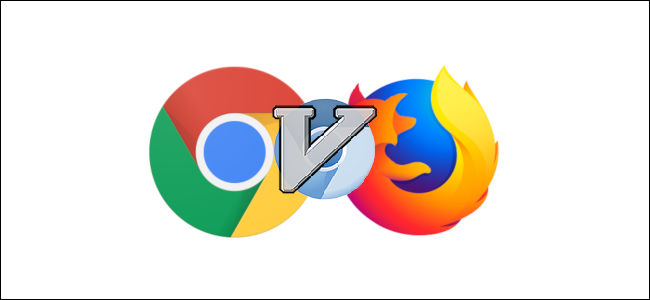 A blue Chromium logo with a V overlaid on the Chrome and Firefox logos.