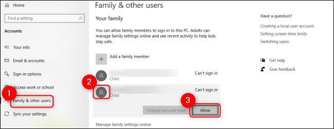 Windows 10 Allow Child User
