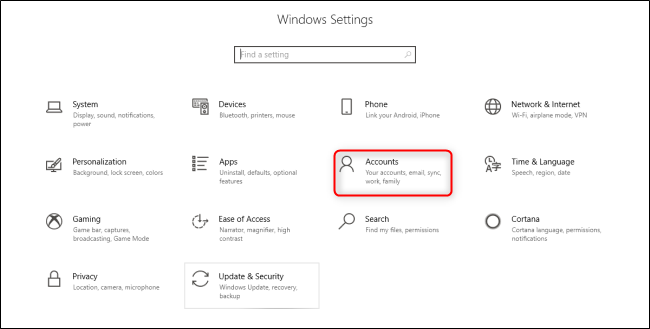 Windows 10 Settings Accounts