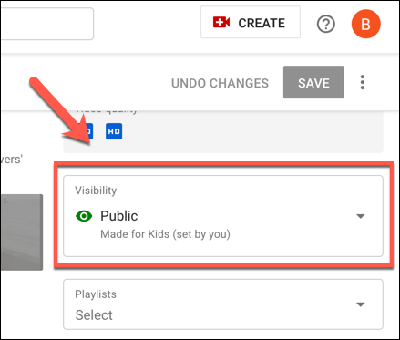 Press the Visibility option in the YouTube studios editing menu