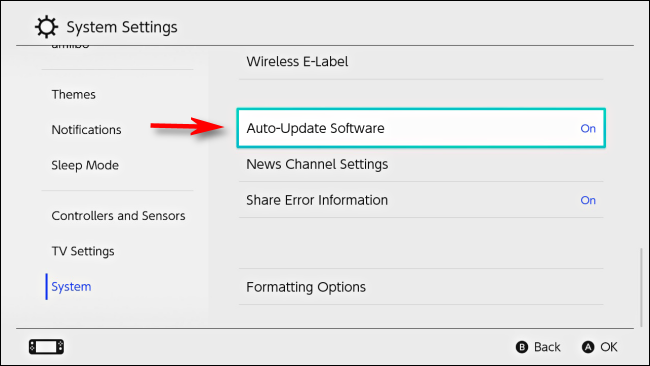 Select Auto-Update Software in Nintendo Switch Settings