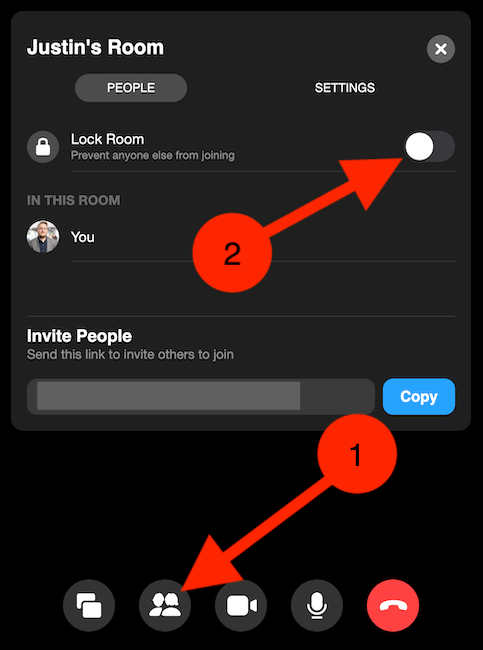 Click the People button and then toggle on "Lock Room"