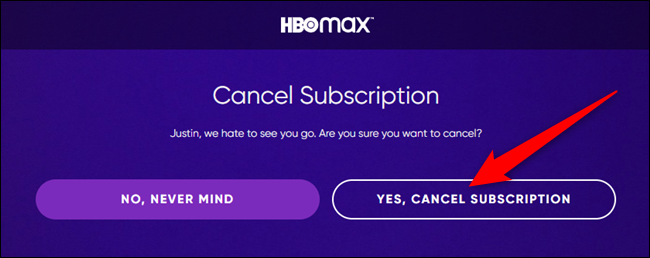 Click the "Yes, Cancel Subscription" button to confirm your choice