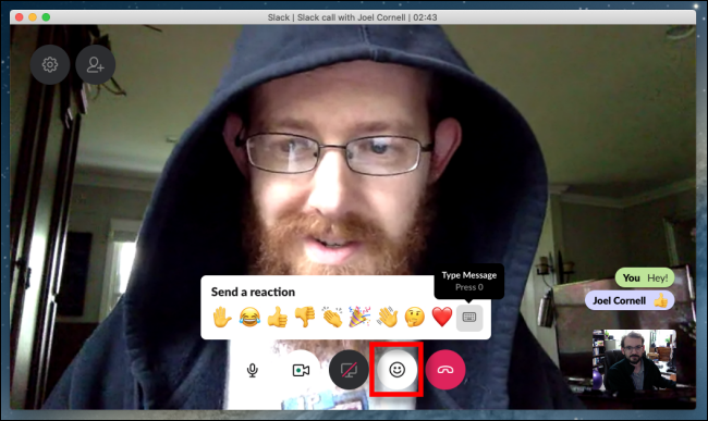 Slack video chat reactions and messages