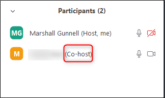 co-host will appear next to the participant name