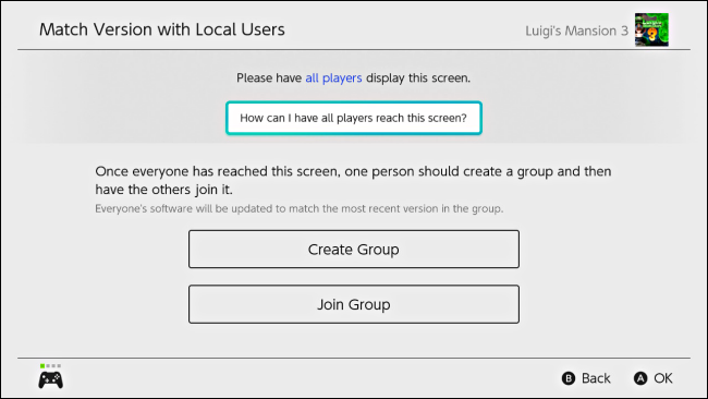 Create Group or Join Group for updating software on Nintendo Switch