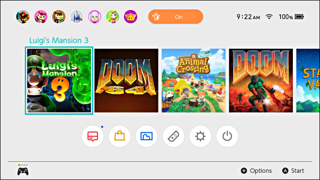 A game is highlit with the cursor on the Nintendo Switch home screen