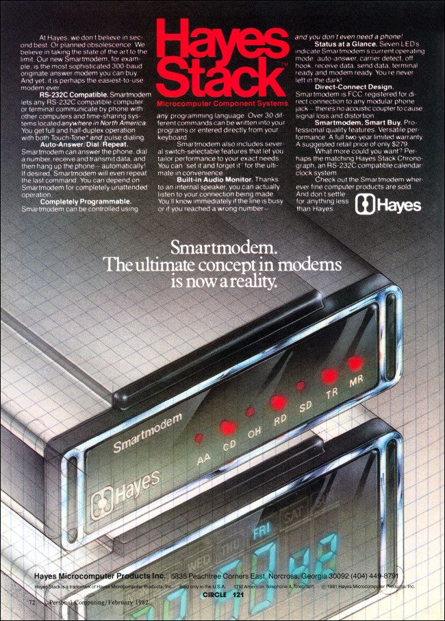 1982 Advertisement for the Hayes Stack Smartmodem 300