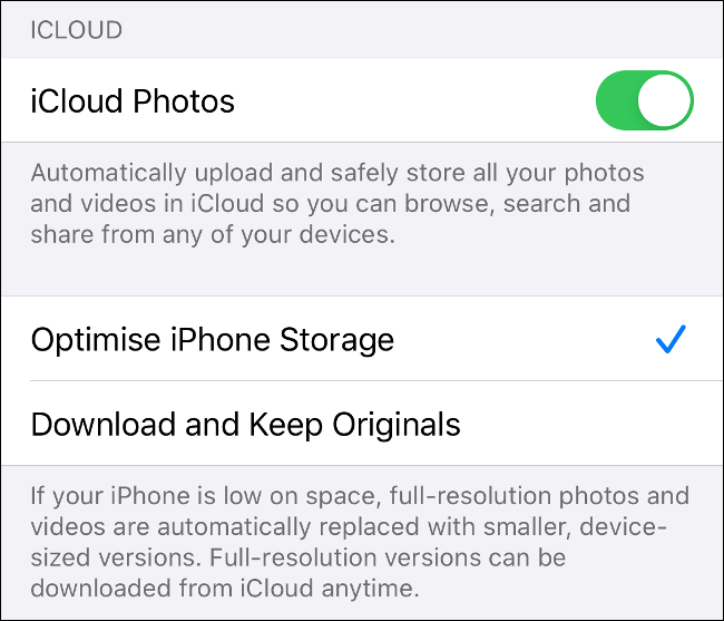 Enable iCloud Photo Library in iOS Settings