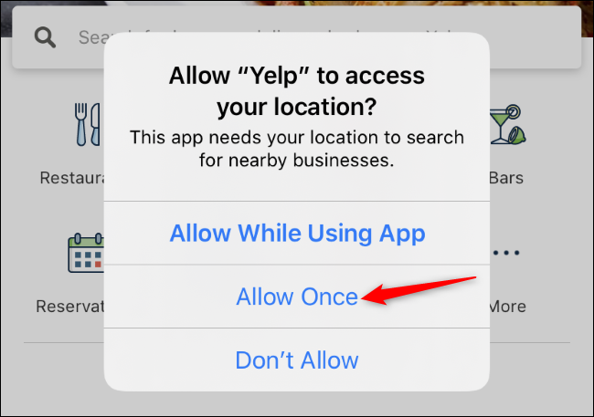 Grant Permission to "Yelp" to Access Location on iOS
