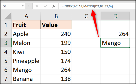 INDEX and MATCH to return product name