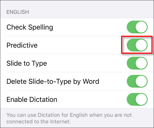 Turn on Predictive text in Apple Settings for iPhone