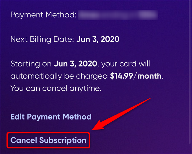 Select the "Cancel Subscription" link
