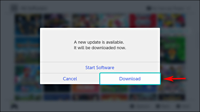 A new update is available message on Nintendo Switch