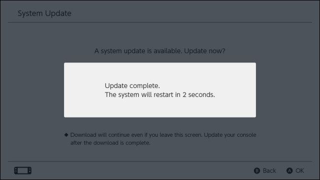Nintendo Switch System Software Update Complete Screen