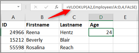 VLOOKUP function to link to data on another worksheet