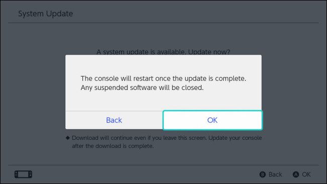 Nintendo Switch System Software Update Warning Screen