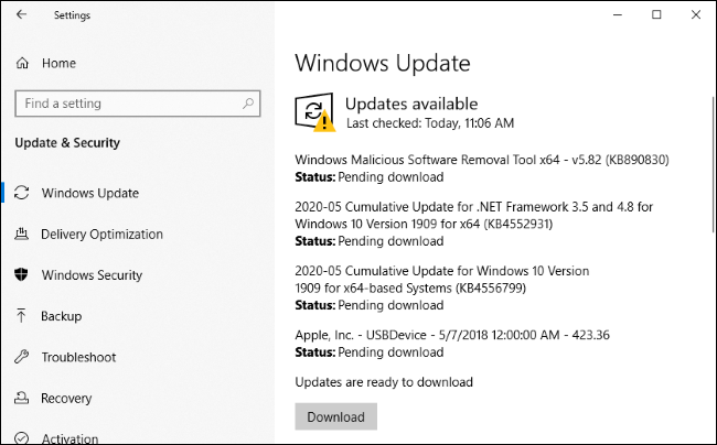 Installing updates for Edge and other software via Windows Update.