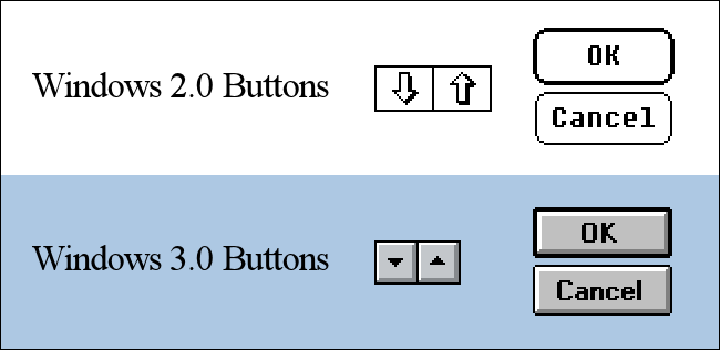 Windows 2.0 and Windows 3.0 Button Comparison