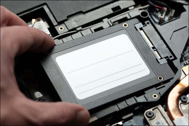A solid-state drive inside a laptop PC.