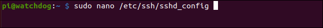 sudo nano /etc/ssh/sshd_config in a terminal window