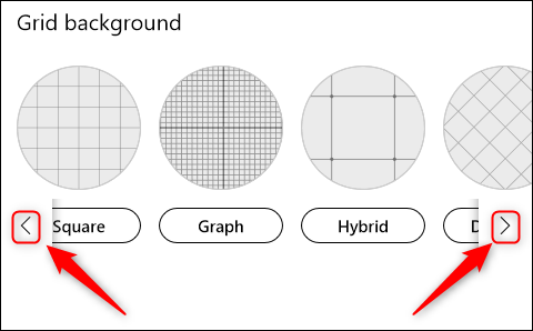 The background grid options with scroll arrows.