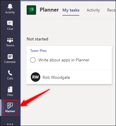The &quot;Planner&quot; app in the sidebar on Teams.