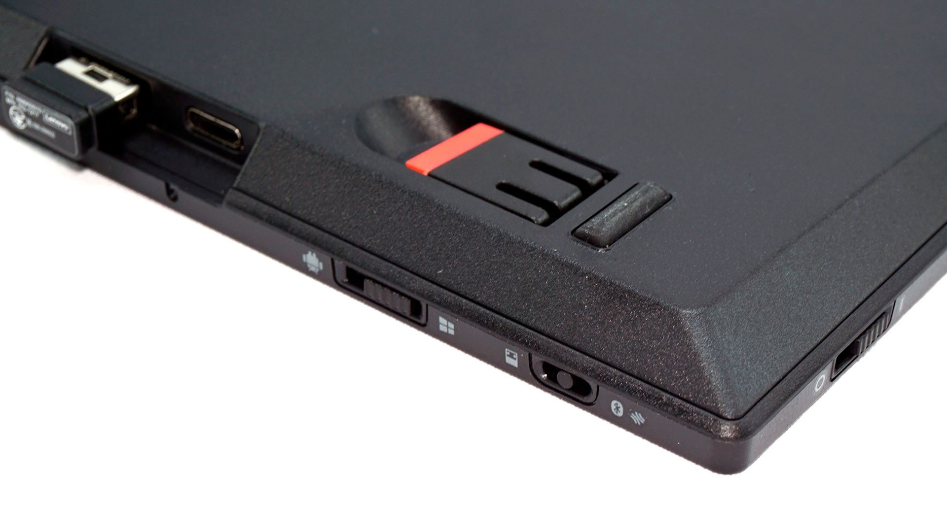 ThinkPad keyboard control buttons, USB-C port, and leg