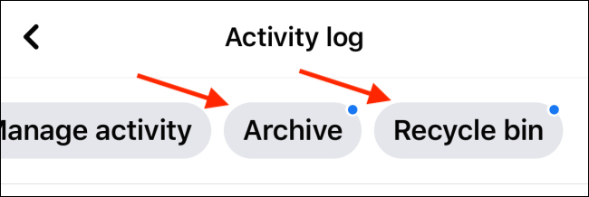 Choose Archive or Recycle Bin from Activity Log menu
