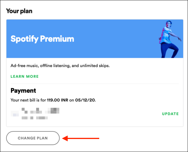 Click on Change Plan from Spotify Premium section
