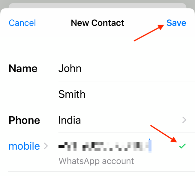 Enter contact details and tap on Save on iPhone