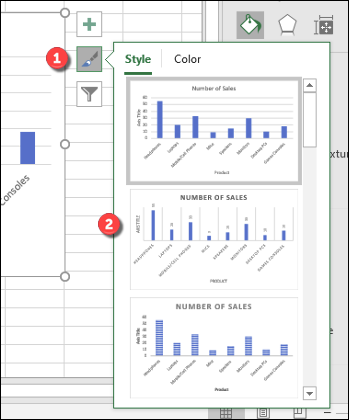 Under the "Style" section of the "Chart Styles" menu, select one of the visual chart style options to apply it to your chart
