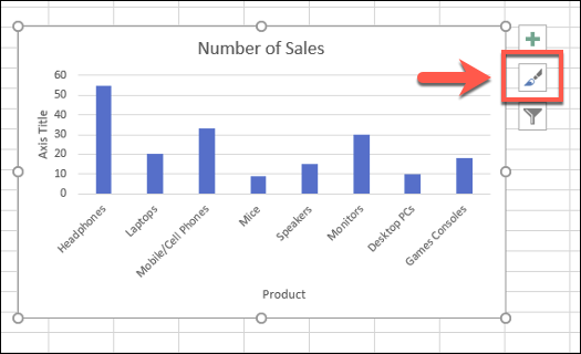 To change the chart styles for an Excel bar chart, select the chart, then press the 