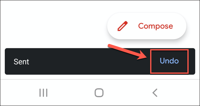 After sending an email in the Gmail app, tap "Undo" at the bottom of the screen to recall the email