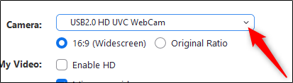 Select the camera in the settings menu