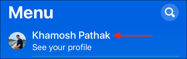 Select your profile from the menu in Facebook