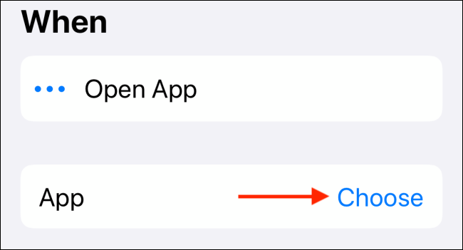 Tap Choose button next to App