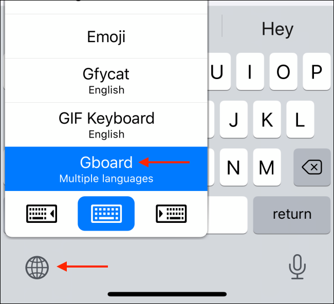 Switching keyboards on iPhone.