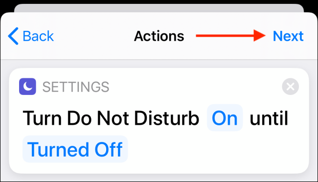 Tap on Next button after adding action