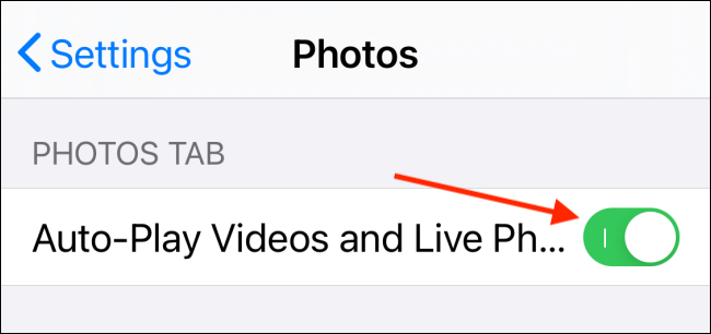 Tap toggle next to Autoplay Videos and Live Photos on iPhone
