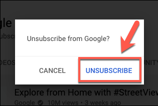 Tap "Unsubscribe" to confirm you wish to unsubscribe from a channel
