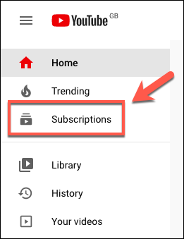 Click Subscriptions in YouTube left-hand menu