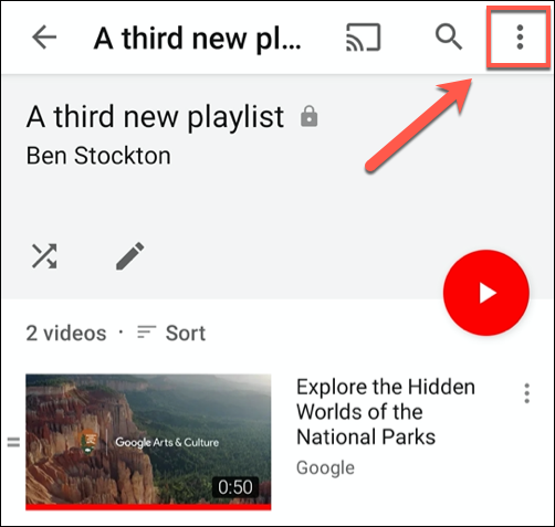 Tap the hamburger menu icon in the top-right to begin deleting a playlist in the YouTube app