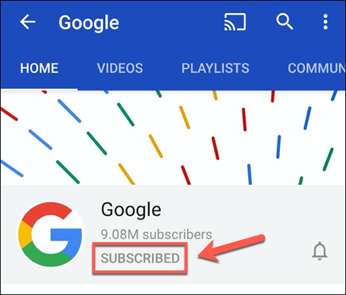 Tap the Subscribed button in a YouTube channel area to begin the unsubscription process