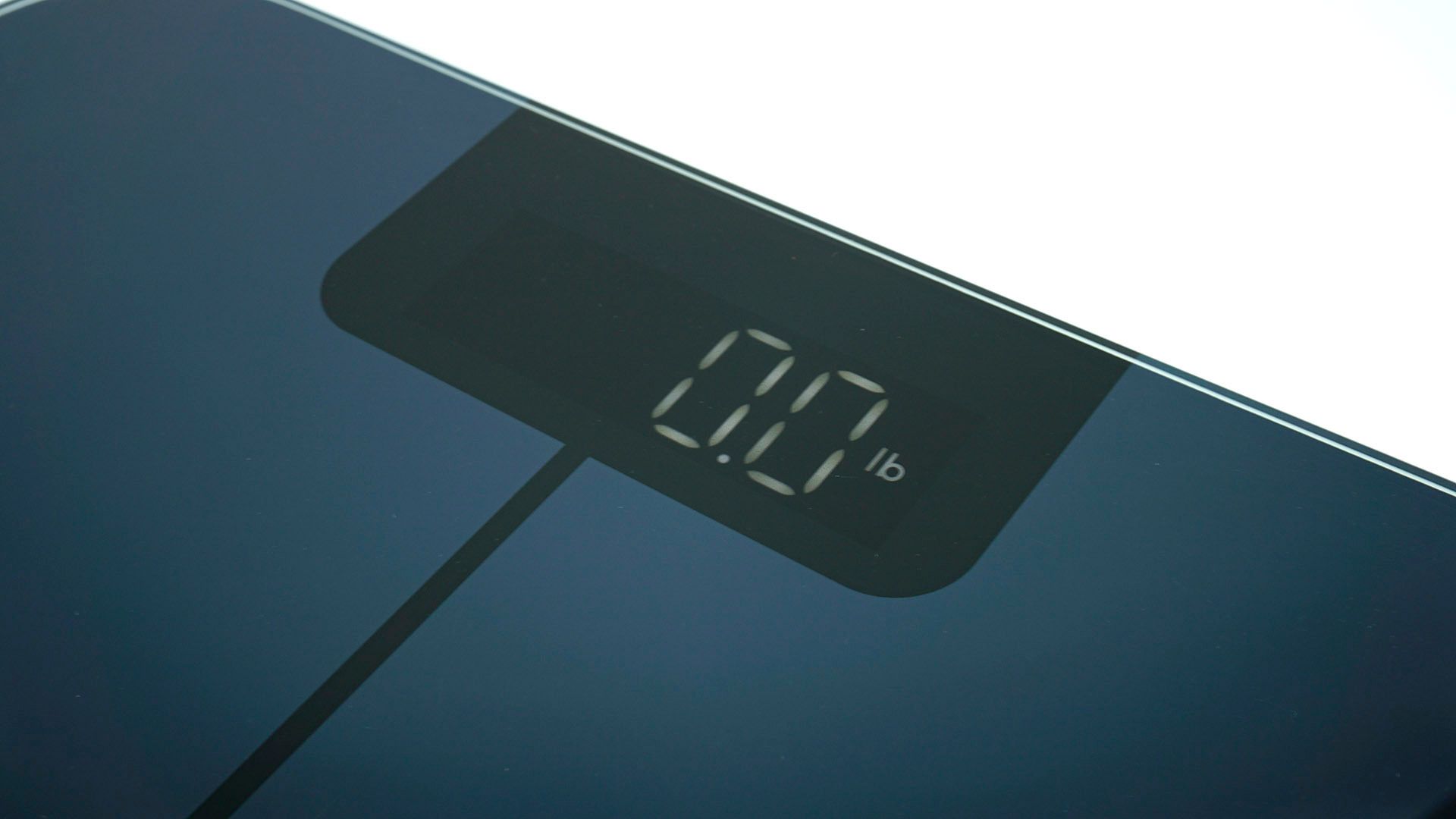 A closeup of the digital display on the Wyze Scale