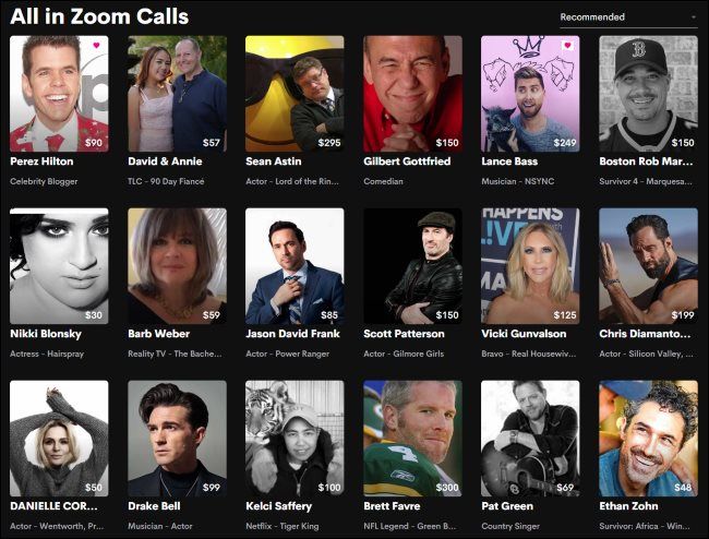 Celebrities offering Zoom calls on Cameo