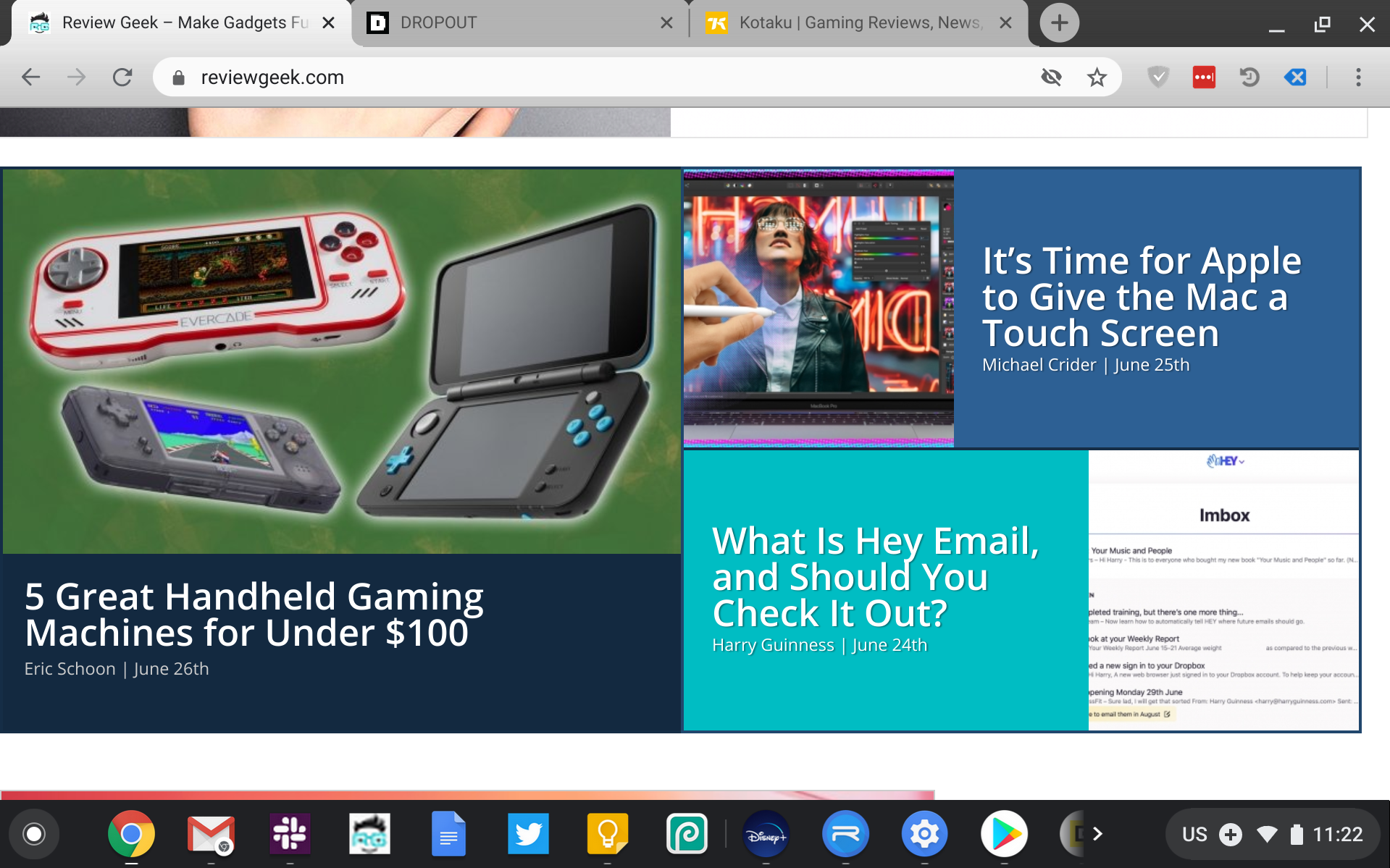 Chromebook Duet screenshot showing Review Geek