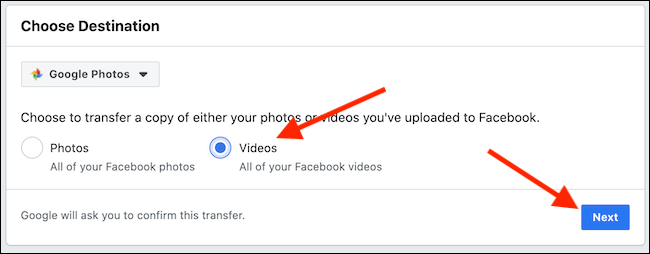 Choose "Photos" or "Videos" and then click the "Next" button